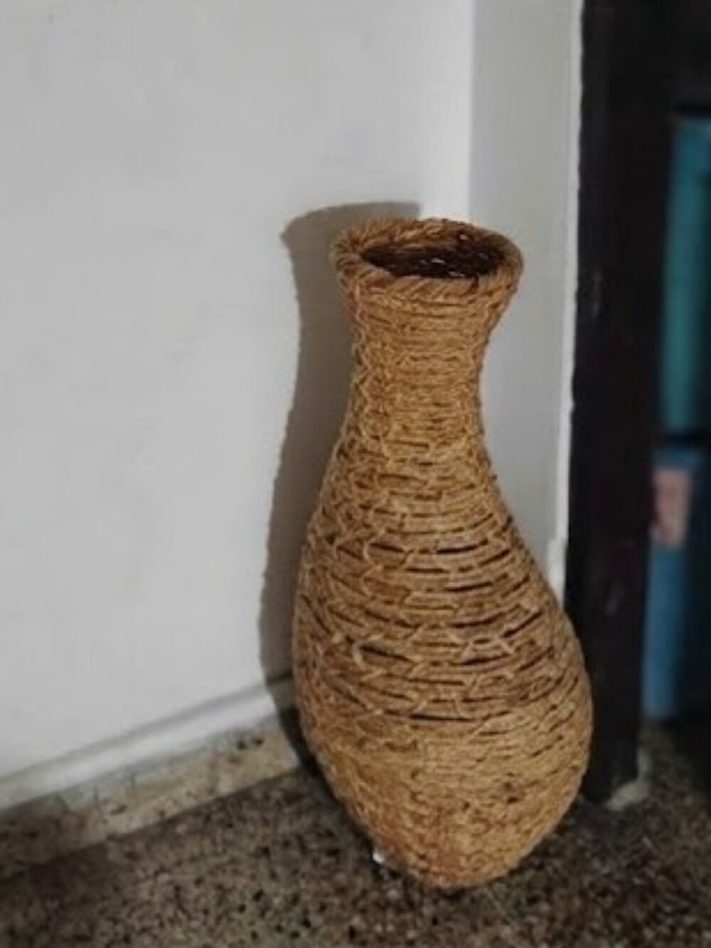 Handwoven Natural Brown Jute Floor Vase - Brand Unmarked